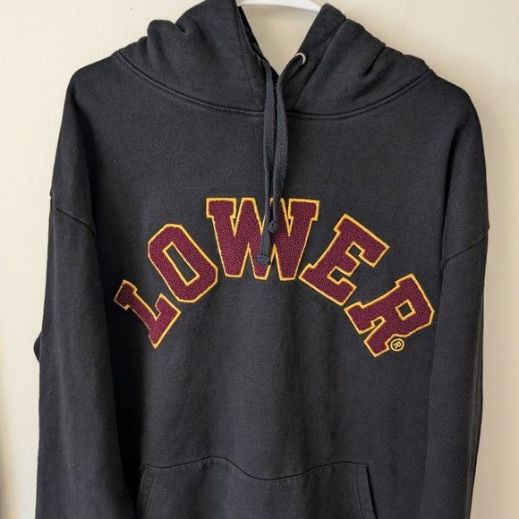 LOWER Mens XL Set Hood 100% Cotton Black Hoodie Sweatshirt Streetwear Casual - Picture 3 of 9